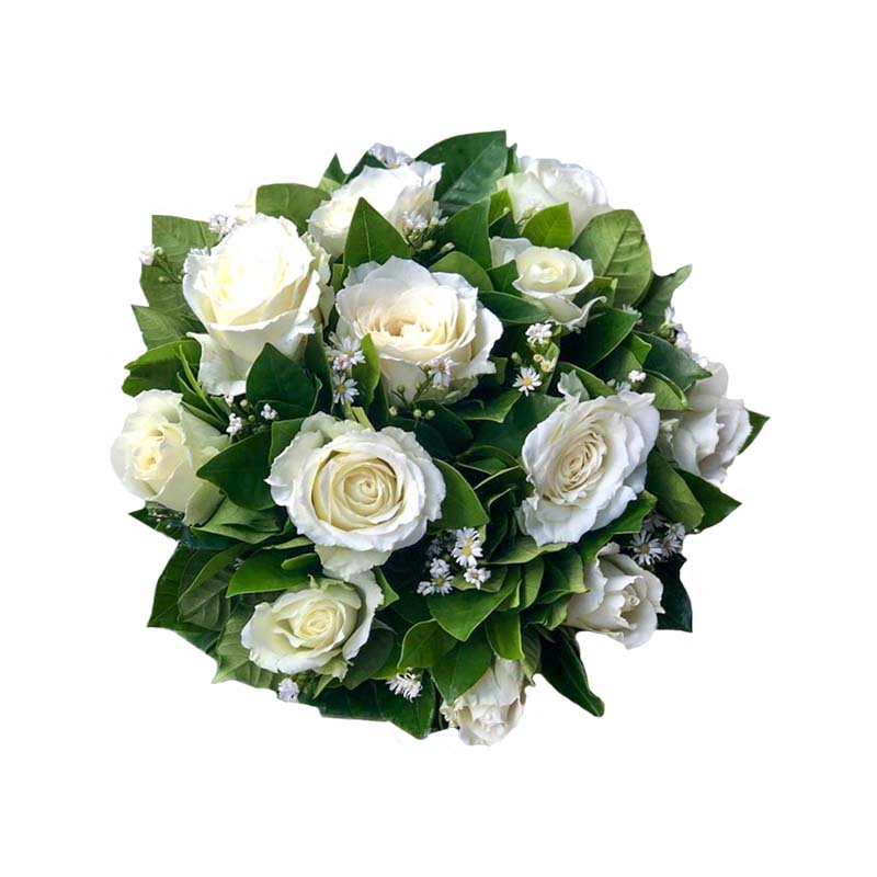 White rose bridal bouquet with 12 roses and aster fillers, perfect for elegant weddings. Flower delivery in Metro Manila, Tagaytay, Rizal, Bulacan, Laguna. Beautiful wedding bouquet for brides.