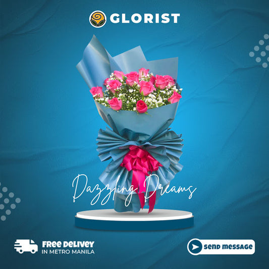 Vibrant bouquet of one dozen dark pink roses adorned with delicate aster fillers, expertly wrapped in Korean-style packaging and embellished with a satin ribbon. Perfect for expressing love, appreciation, and joy on any special occasion. Flower delivery in San Pablo, Laguna.