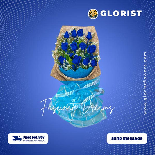 Fascinate Dreams: Twelve floral painted blue roses with rosal and aster - timeless and elegant flower arrangement for special occasions - flower delivery to SM City Baliwag and Robinsons Place Malolos