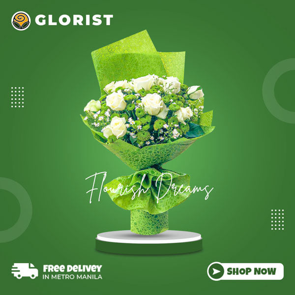 One dozen white roses with green buttons and aster fillers in Korean wrap - elegant and captivating flower arrangement for special occasions - flower delivery to Vista Mall Malolos and SM City Marilao