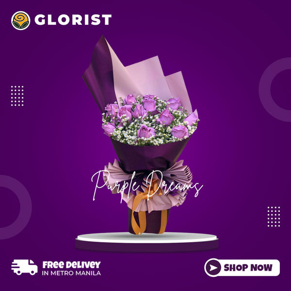 Captivating bouquet: One dozen purple roses with floral paint in two-tone wrap with satin ribbon - elegant flower arrangement for special occasions - flower delivery to Barangay Pinyahan, Quezon City and Barangay Sacred Heart, Quezon City