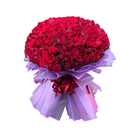 Grand bouquet: 365 red roses in Korean wrap with border and satin ribbon - extravagant display of love and passion - flower delivery to Newport City and Resorts World Manila