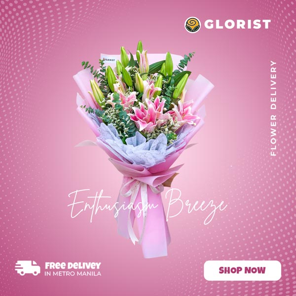 Stunning bouquet featuring Stargazer lilies, eucalyptus leaves, and misty white in pink Korean-style wrap with satin ribbon - elegant flower arrangement for special occasions - flower delivery to Venice Grand Canal Mall and Robinsons Galleria