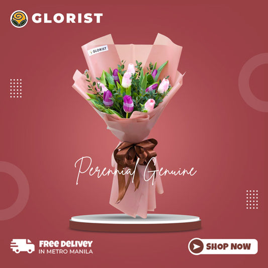 Perennial Genuine: 5 purple and 5 light pink tulips - symbolizes admiration and sincerity - perfect for expressing true feelings - flower delivery to SM North EDSA and TriNoma