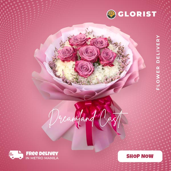 6 purple Ecuadorian roses with hydrangea in pink Korean-style packaging with pink satin ribbon - perfect for special occasions - flower delivery in Malolos, Bulacan