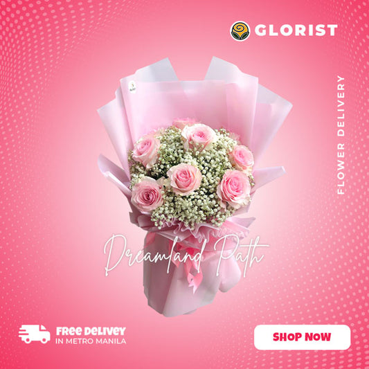 Nine pink Ecuadorian roses with gypsophila fillers in Korean wrap with satin ribbon - enchanting flower arrangement for special occasions - flower delivery in Calumpit, Bulacan