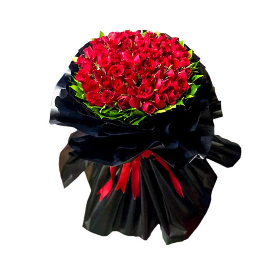 Captivating Bouquet: Sixty red roses in Korean-style packaging with satin ribbon - elegant flower arrangement for special occasions - flower delivery to Ayala Malls Manila Bay and Robinsons Place Manila