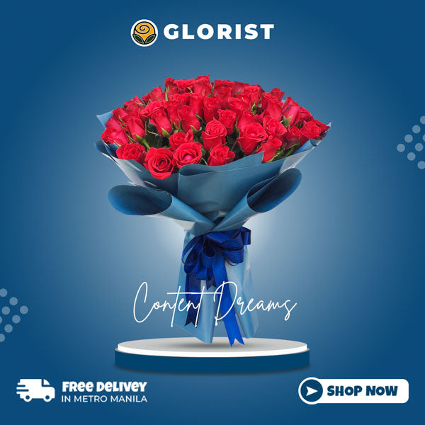 Content Dreams bouquet: Captivating arrangement of 70 radiant garden red roses. Designed to ignite passion and evoke wonder. Perfect for expressing love. Flower delivery in Trece Martires, Cavite.