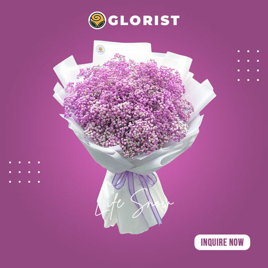 Delightful bouquet: Purple gypsophila delicately painted in Korean-style wrap with satin ribbon - charming flower arrangement for special occasions - flower delivery to Mandaluyong City Hall and Wack Wack Golf and Country Club