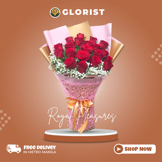 A stunning bouquet featuring 20 China Roses with gypsophila fillers in two-tone Korean wrap with net overlay and satin ribbon - captivating and elegant flower arrangement - flower delivery to Barangay Addition Hills, Mandaluyong City and Barangay Wack-Wack Greenhills, Mandaluyong City