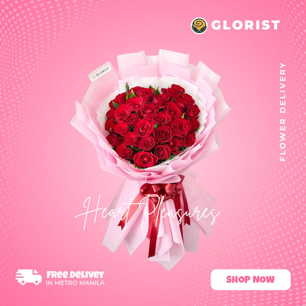 Captivating Bouquet of 30 Red Roses in heart shape with light pink Korean-style wrap and satin ribbon - beautiful flower arrangement for special occasions - flower delivery to CCP Complex and Roxas Boulevard