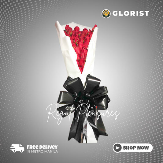 Captivating Bouquet of Red China Roses in white Korean-style wrap with satin ribbon - elegant flower arrangement for special occasions - flower delivery to Barangay Bagumbayan, Quezon City and Barangay Bel-Air, Makati City