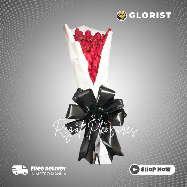 Captivating Bouquet of Red China Roses in white Korean-style wrap with satin ribbon - elegant flower arrangement for special occasions - flower delivery to Barangay Bagumbayan, Quezon City and Barangay Bel-Air, Makati City